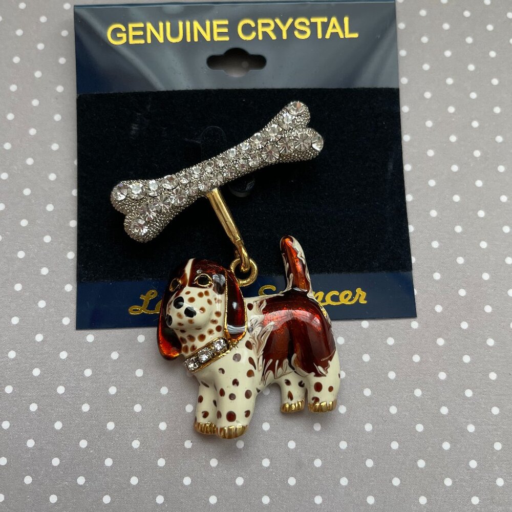Vintage Lauren Spencer Beagle Dog Enamel Statement Brooch NWT
